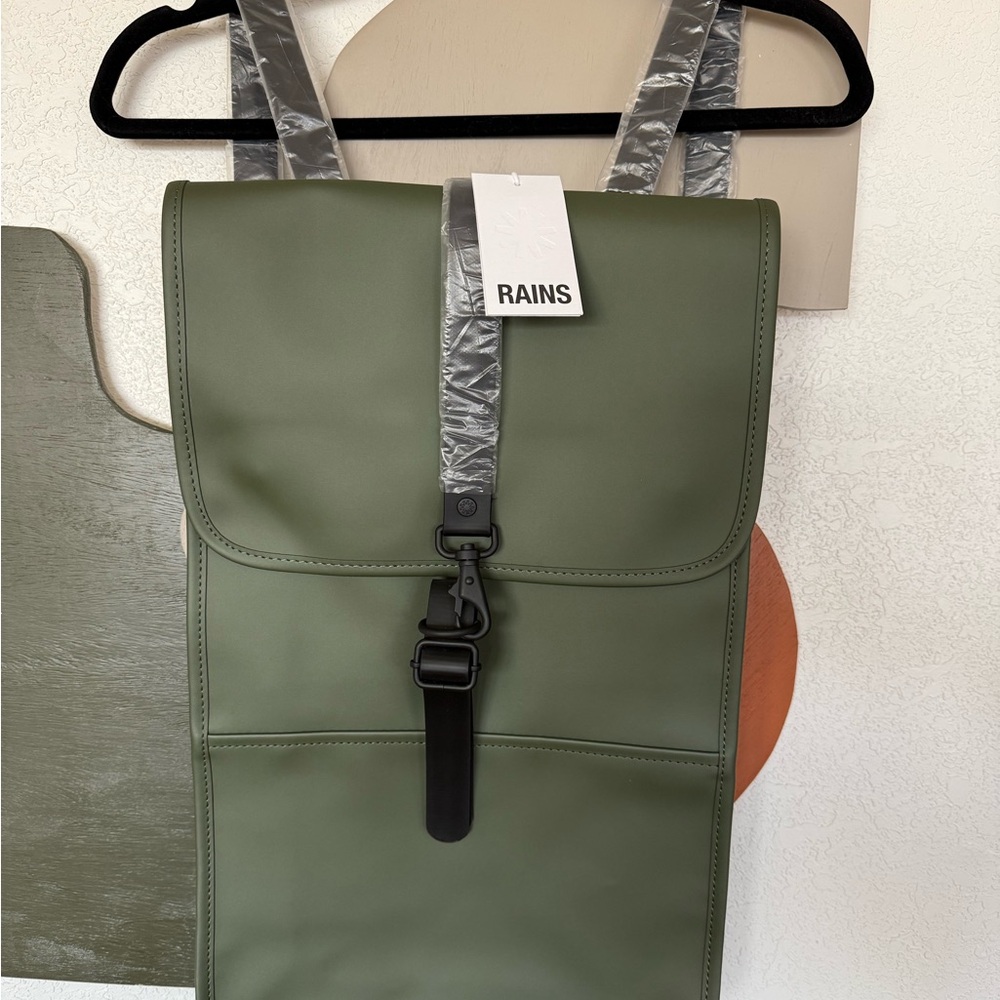 Rains Green Minimalist Waterproof Backpack